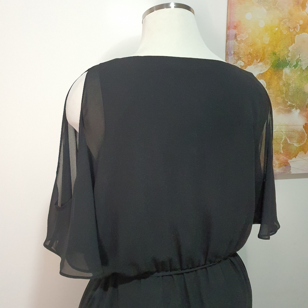 Portmans Size 14 Black Cold Shoulder V Neck Elasticated Waist Dress - Picture 11 of 11
